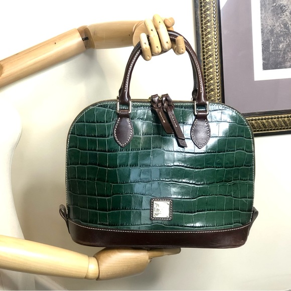 Dooney & Bourke Handbags - DOONEY & BOURKE Turquoise Croc Embossed & Brown Leather Handles Dome Hand Bag